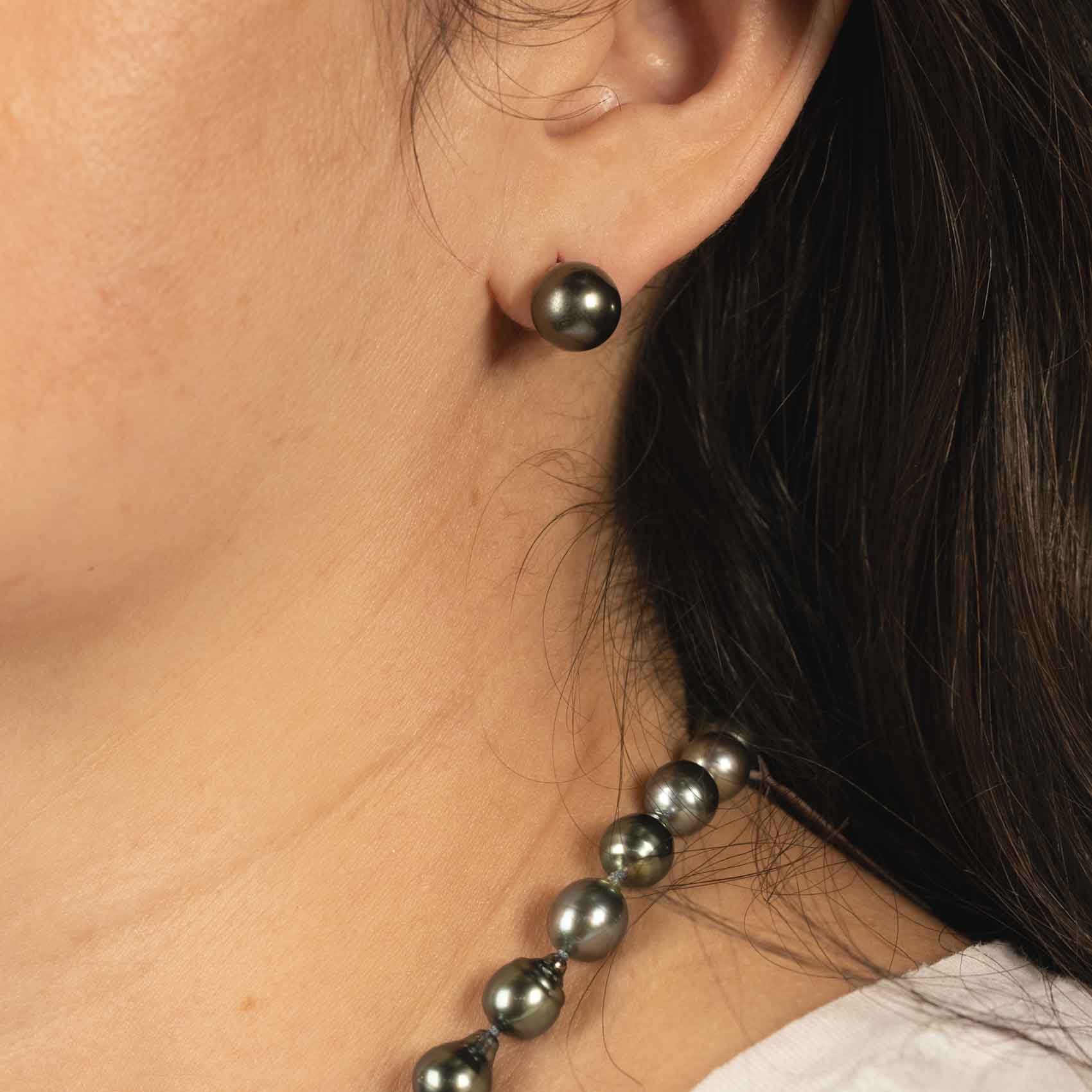 Genuine purchases silver grey Tahitian pearl small hoop earrings in sterling silver 925