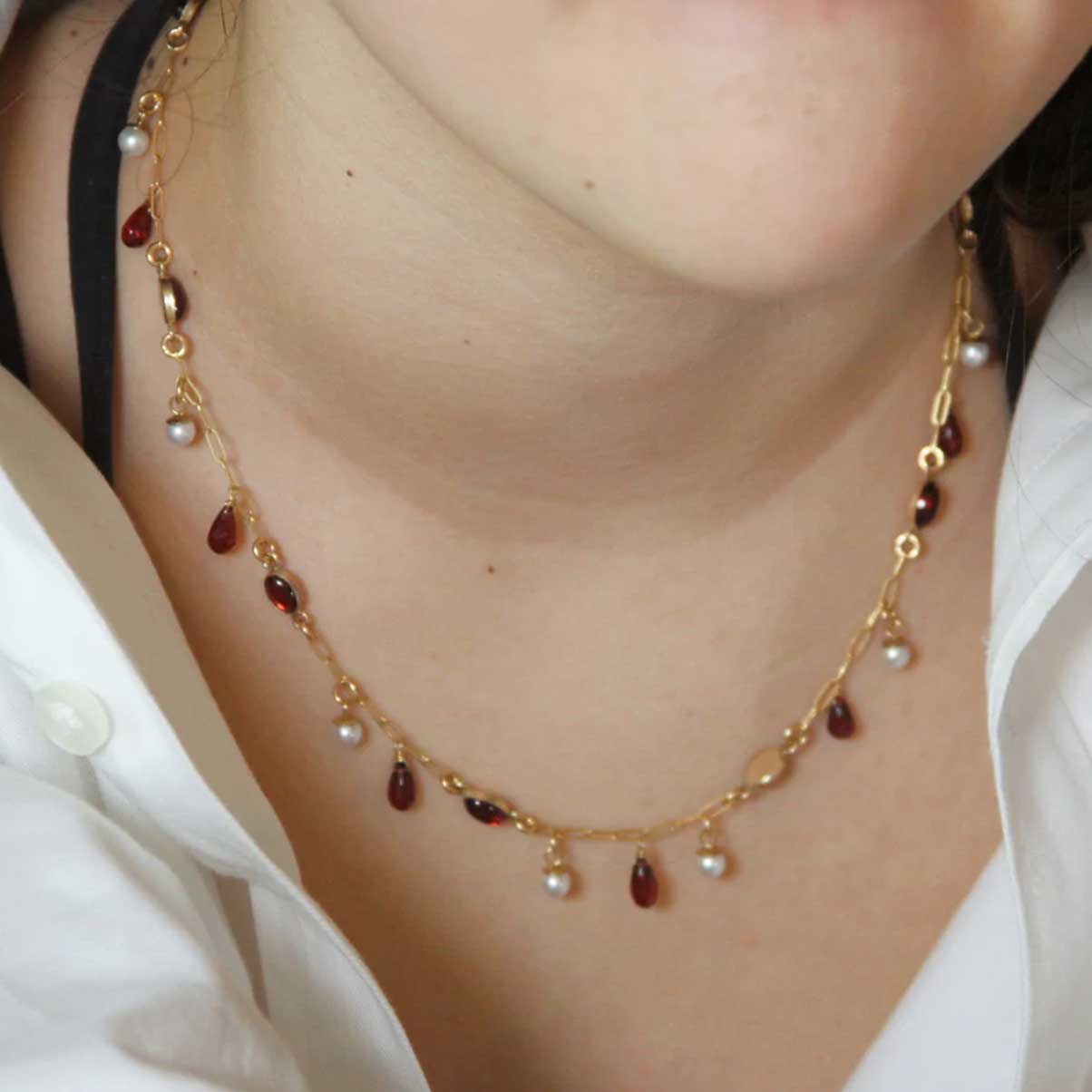 Garnet Baroque Pearl Necklace/ Garnet Gold selling Plated Necklace/ Baroque Pearl Necklace/ Garnet Choker/ Gold Plated/ Gemstone necklace