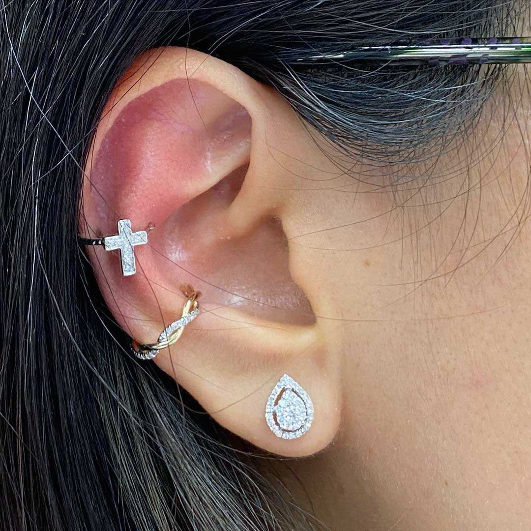 Diamond Twist Ear Cuff Single Earring, 14K Yellow Gold | Diamond