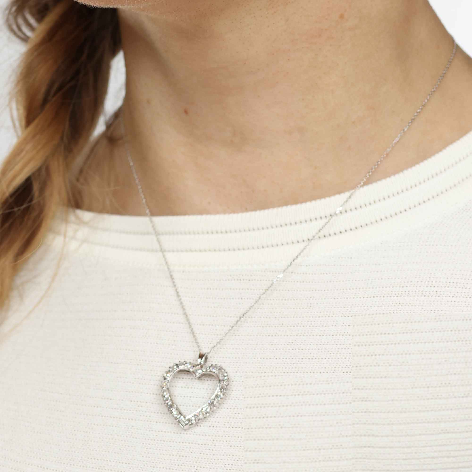 14 Karat online White Gold Heart Shaped Necklace Pendant With 7 Round Diamonds #DN TheShopsInUptown