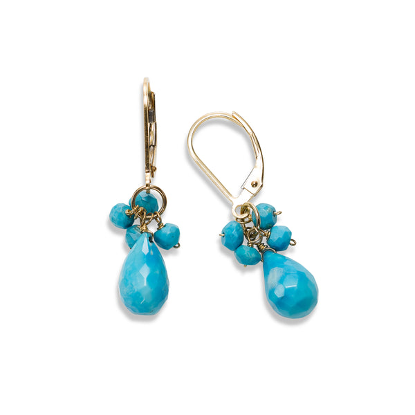 Silver Pearl And Turquoise Charm Huggie Earrings — Cotton and Gems