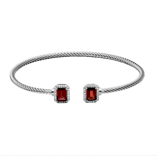 Twist Design Cuff with Garnet Ends, Sterling Silver