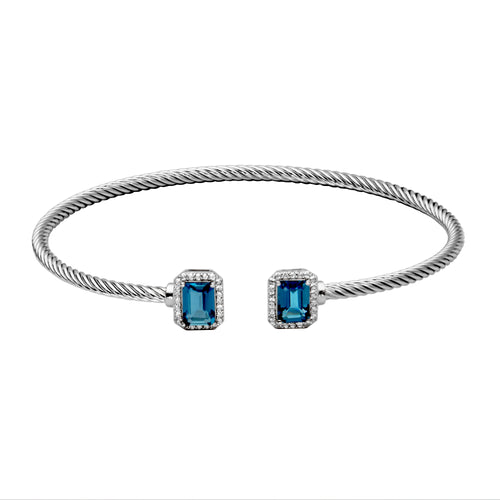 Twist Design Cuff with London Blue Topaz Ends, Sterling Silver