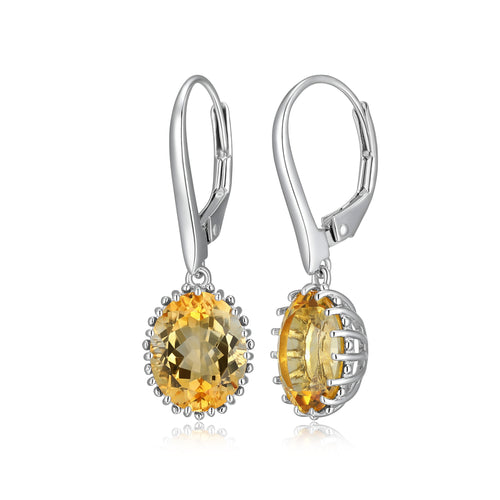 Oval Citrine Drop Earrings, Sterling Silver