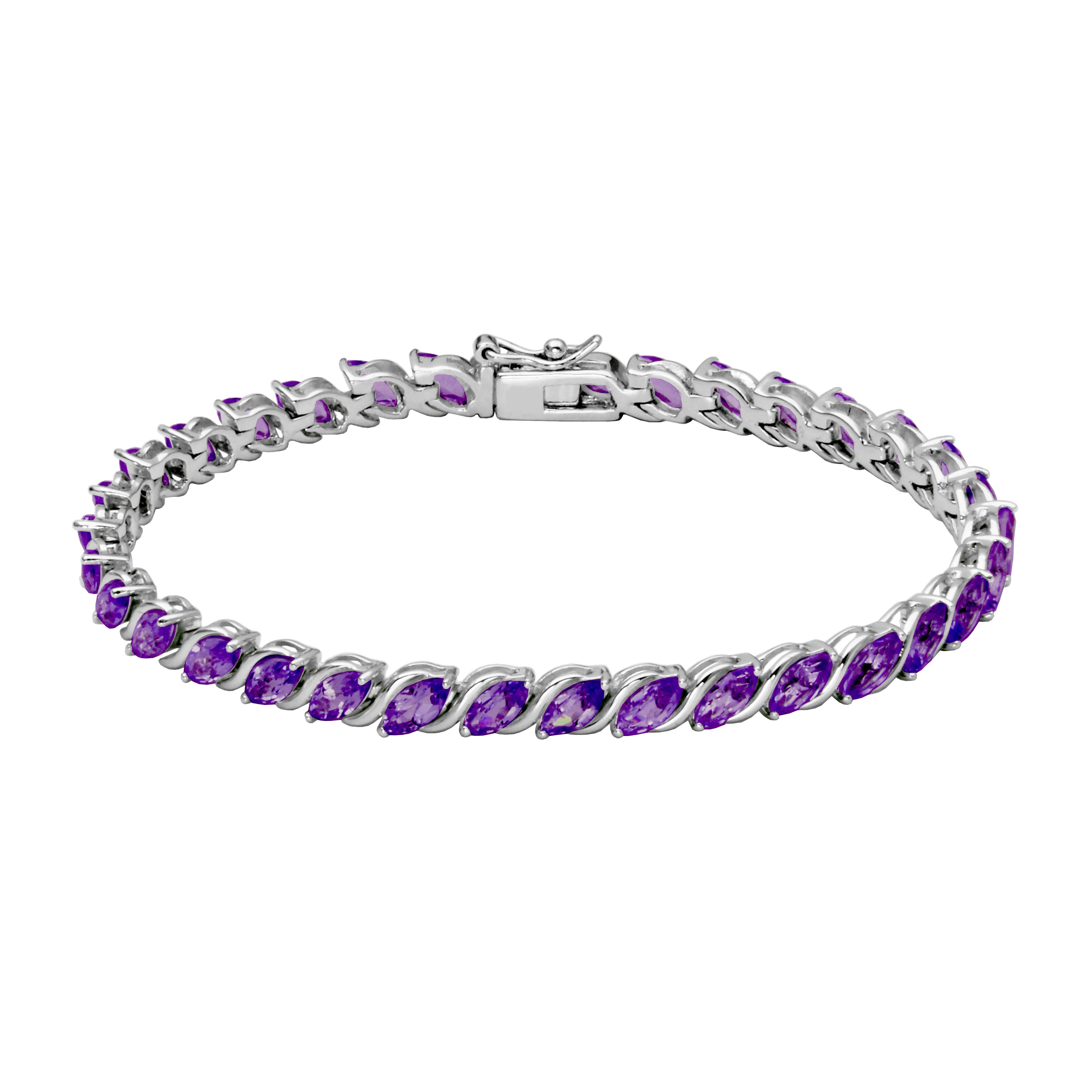 Sterling Silver Gemstone Bracelet Purple Amethyst Cabochon Link Bracelet discount Fine Jewelry Gift