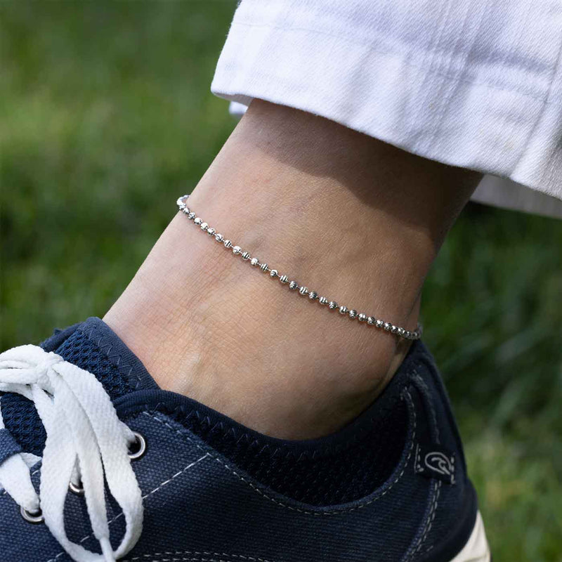 Faceted Bead Ankle Bracelet, 10 Inches, Sterling Silver