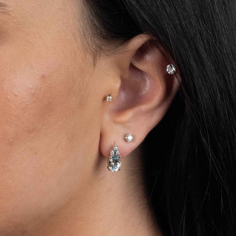Oval Aquamarine Drop Earrings with Diamond Accent, 14 Karat Gold