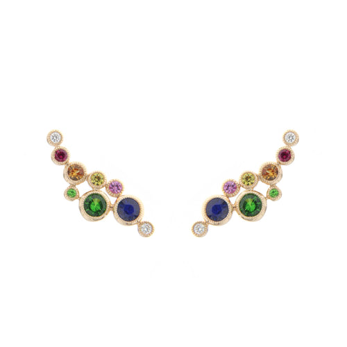 Climber Style Multi Sapphire Earrings, 14K Yellow Gold