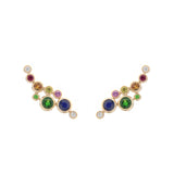 Climber Style Multi Sapphire Earrings, 14K Yellow Gold