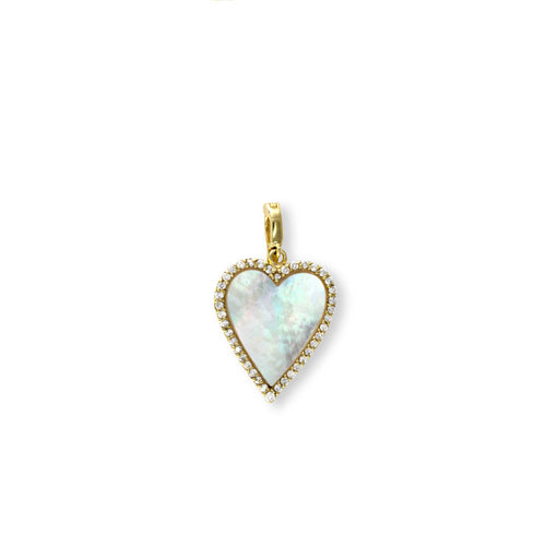 Mother of Pearl and Diamond Heart Charm, 14K Yellow Gold