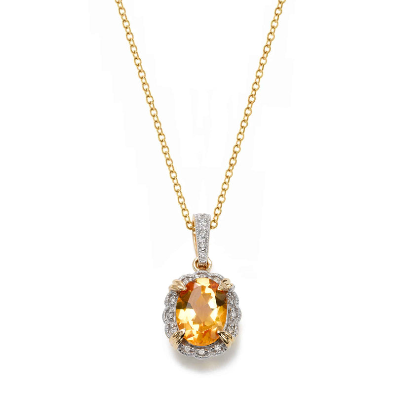 Citrine and Diamond Pendant, 14K Yellow Gold