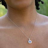 Square Sapphire and Diamond Pendant, 18K White Gold