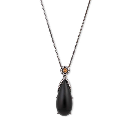 Black Agate Pendant with Diamonds and Black Rhodium