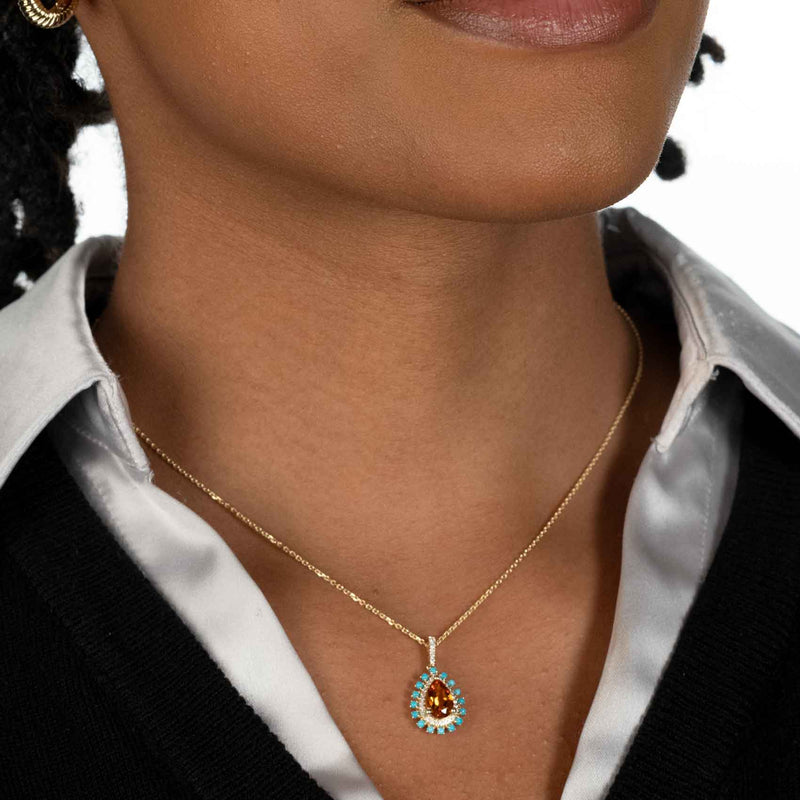 Citrine, Diamond and Turquoise Pendant, 14K Yellow Gold