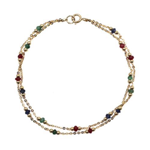 Cabochon Ruby, Sapphire, Emerald Bracelet, 7 Inches, 18K Yellow Gold