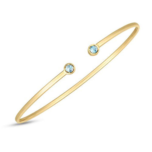 Bezel Set Blue Topaz Cuff Bracelet, 14K Yellow Gold