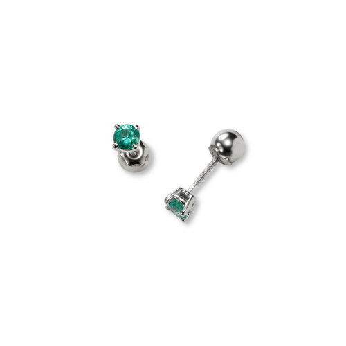 Baby's Emerald Stud Earrings, 3 MM, 14K White Gold