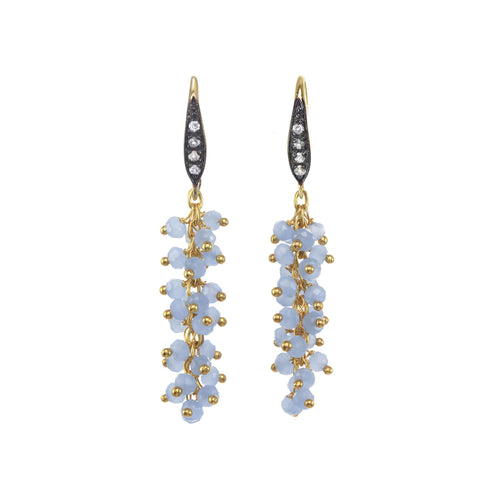 Cascading Chalcedony Dangle Earrings, Sterling Silver and 18K Gold