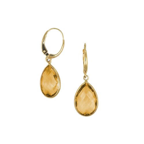 Pearshape Citrine Drop Earrings, 14K Yellow Gold