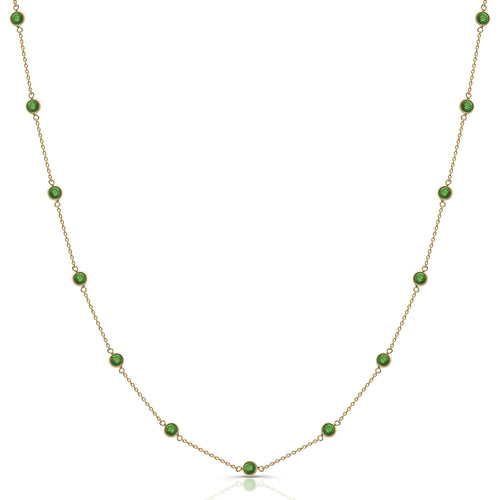 Emerald Round Station Necklace, 18 Inches, 18K Yellow Gold