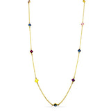 Multicolor Sapphire Station Necklace, 18 Inches, 18K Yellow Gold