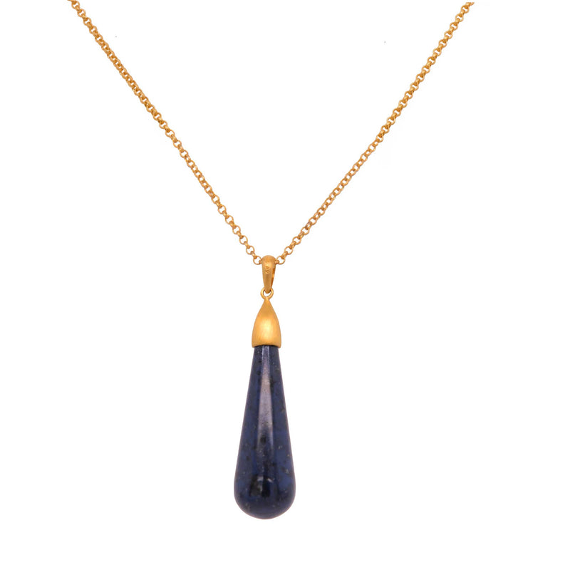 Deep Blue Drop Pendant, 24 Karat Vermeil