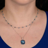 Bezel Set Blue Topaz Station Necklace, 18 Inches, 14K White Gold