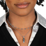 Bezel Set Blue Topaz Station Necklace, 18 Inches, 14K White Gold