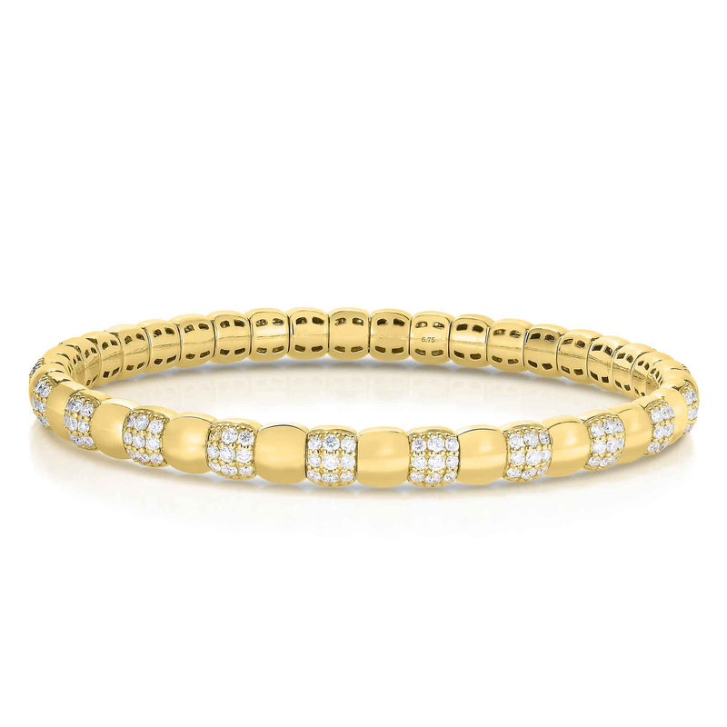 Alternating Pavé Diamond Stretch Bracelet, 2.50 Carats, 14K Yellow Gold