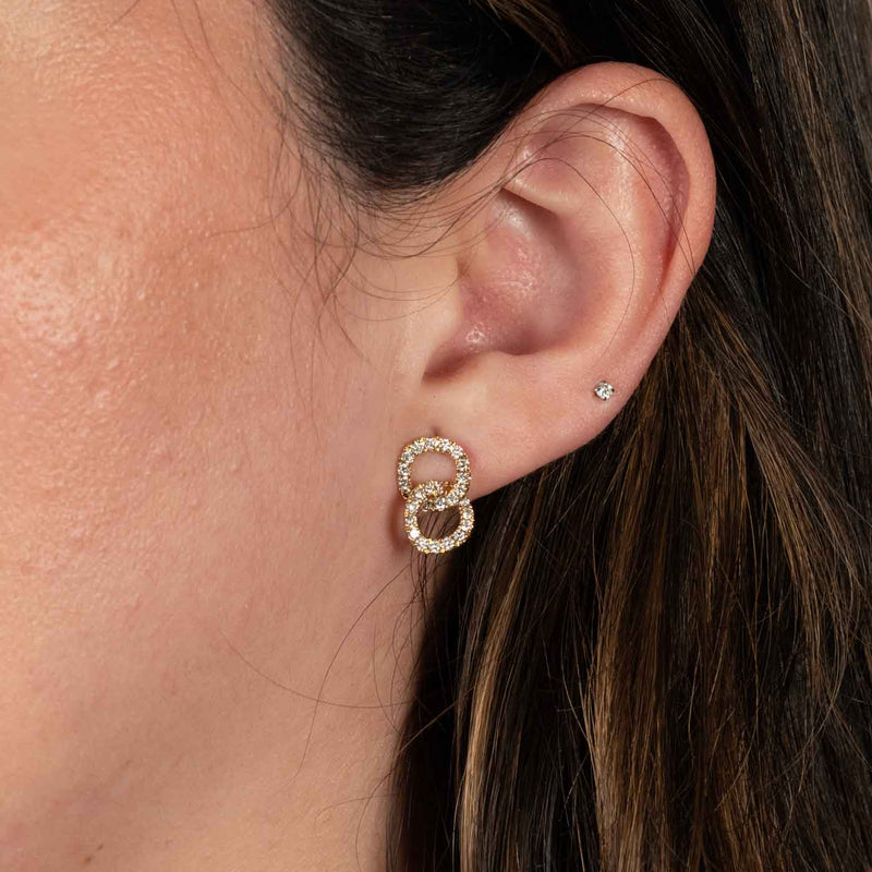 Diamond Interlocking Circles Earrings, 14K Yellow Gold