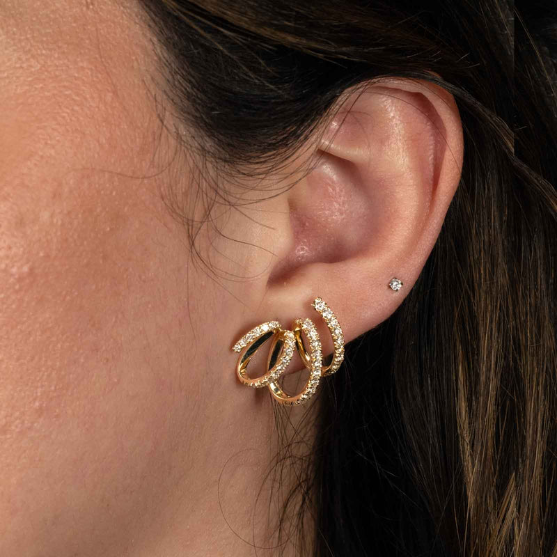 Squiggly Design Diamond Earrings, 14K Yellow Gold