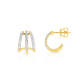 Diamond Triple Strand J Hoop Earrings, 14K Yellow Gold