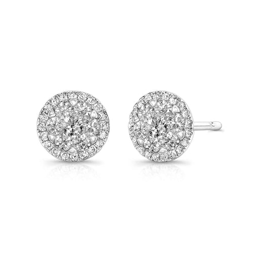 Diamond Cluster Earrings, 1.18 Carats Total, 14K White Gold