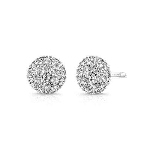 Diamond Cluster Earrings, .95 Carat, 18K White Gold