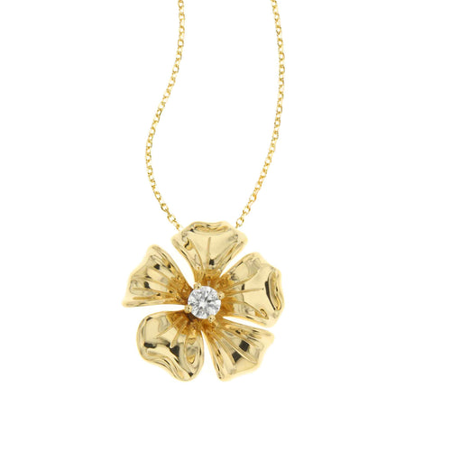 Magnolia Collection Diamond Flower Pendant, 14K Yellow Gold