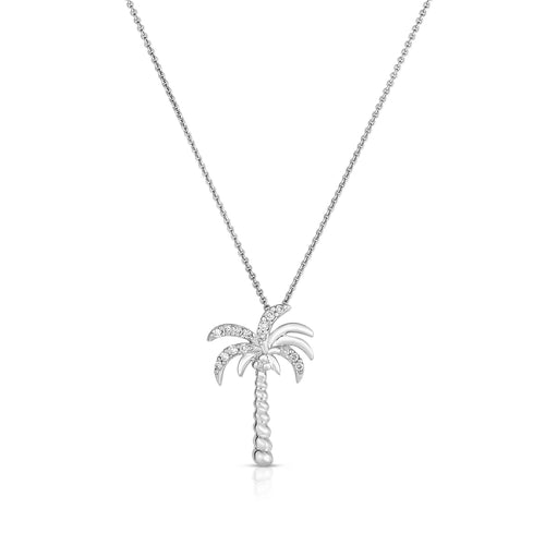 Diamond Palm Tree Pendant, 14K White Gold