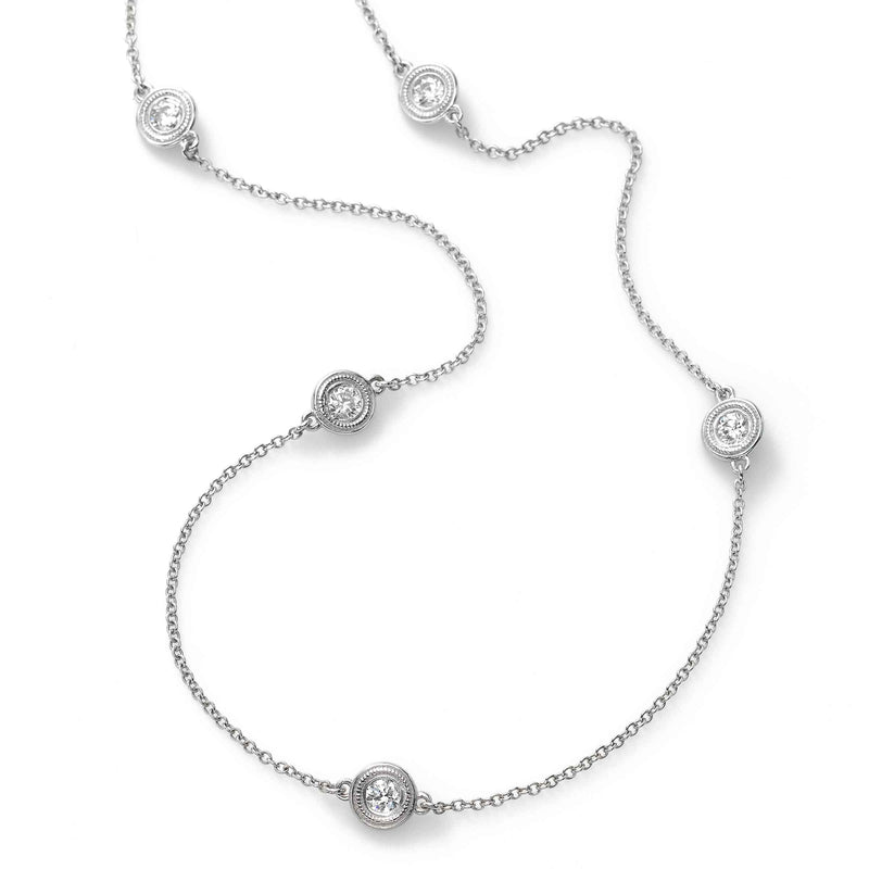 Bezel Set Diamond Chain, 1 Carat Total, 14K White Gold