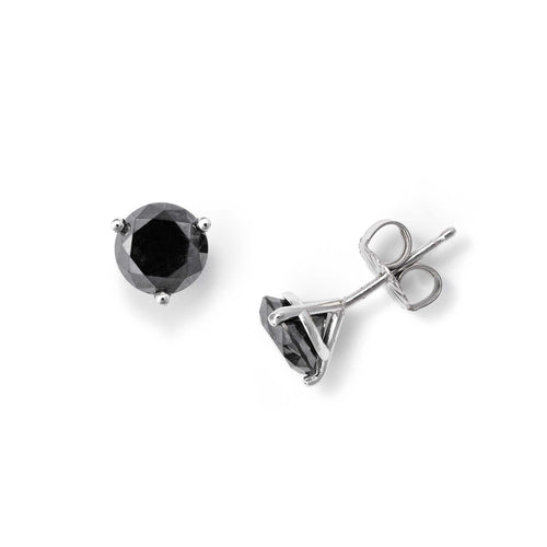 Black Diamond Stud Earrings, 4.44 Carats, 14K White Gold