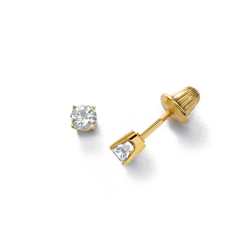 Child's Diamond Safety Studs, .10 Carat Total, 14 Karat Yellow Gold