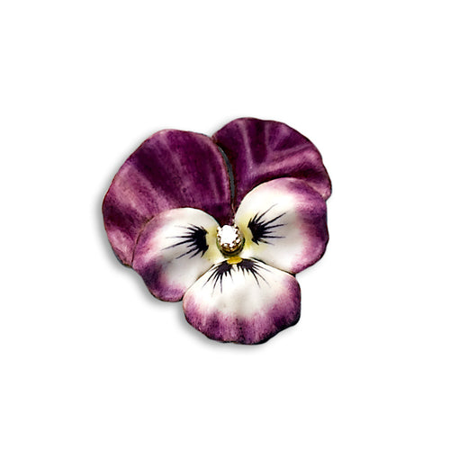 Pansy Enamel Pin / Pendant, 14K Yellow Gold