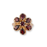 Pre-Owned Garnet Flower Design Ring, 14K Yellow Gold