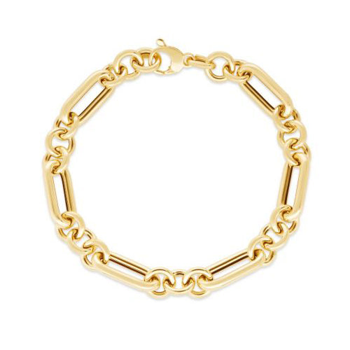 Alternating Paperclip Bracelet, 14K Yellow Gold