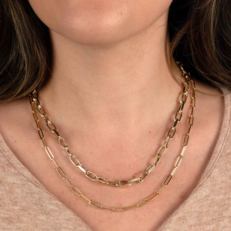 Hollow Paperclip Necklace 14K Yellow Gold 20
