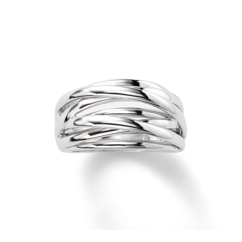 Domed Overlapping Strands Ring, 14K White Gold