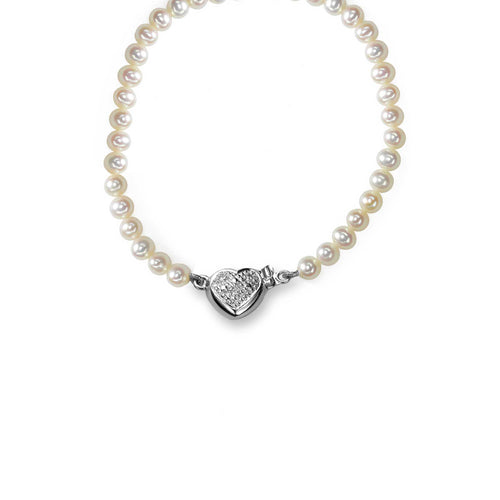 Freshwater Cultured Pearl Bracelet, Heart Clasp, 14K White Gold