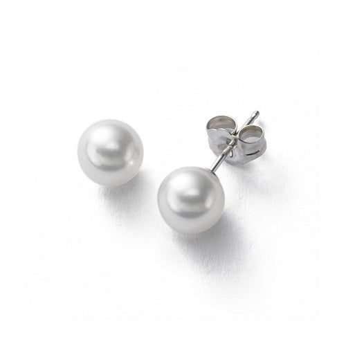 Cultured Akoya Pearl Stud Earrings, 5 MM, 14K White Gold