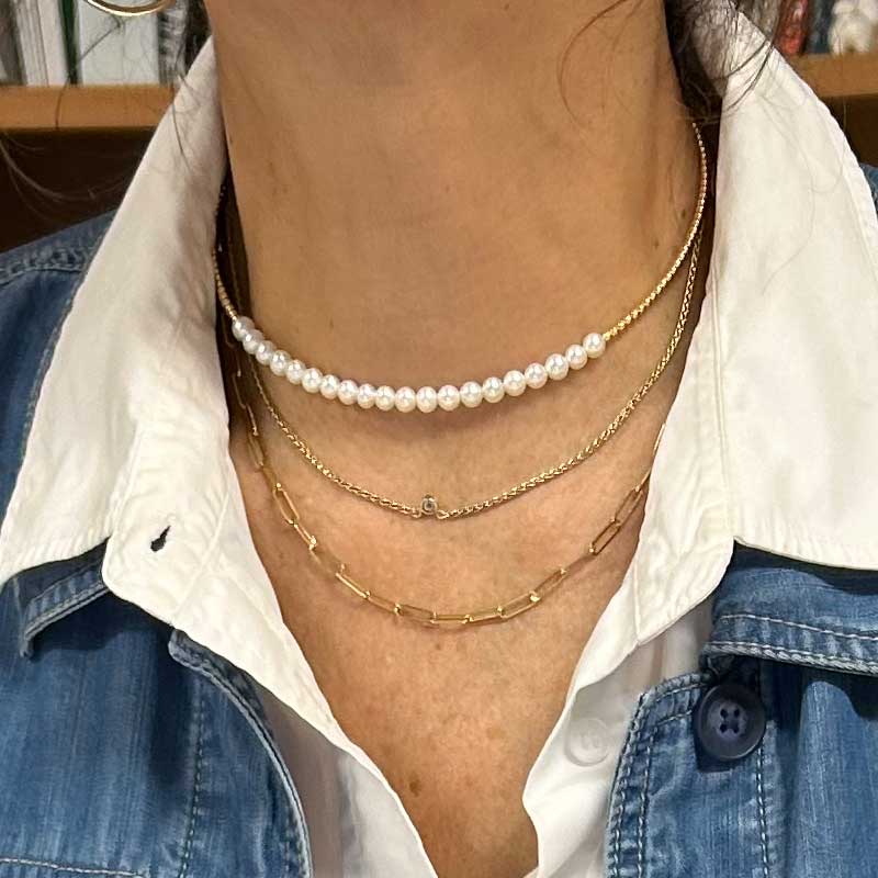 Pearl Choker Necklace, 18K Yellow Gold