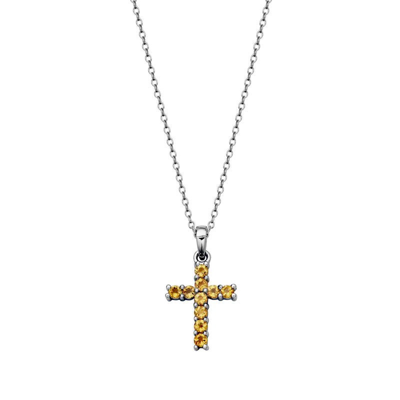 Petite Citrine Cross Pendant, Sterling Silver