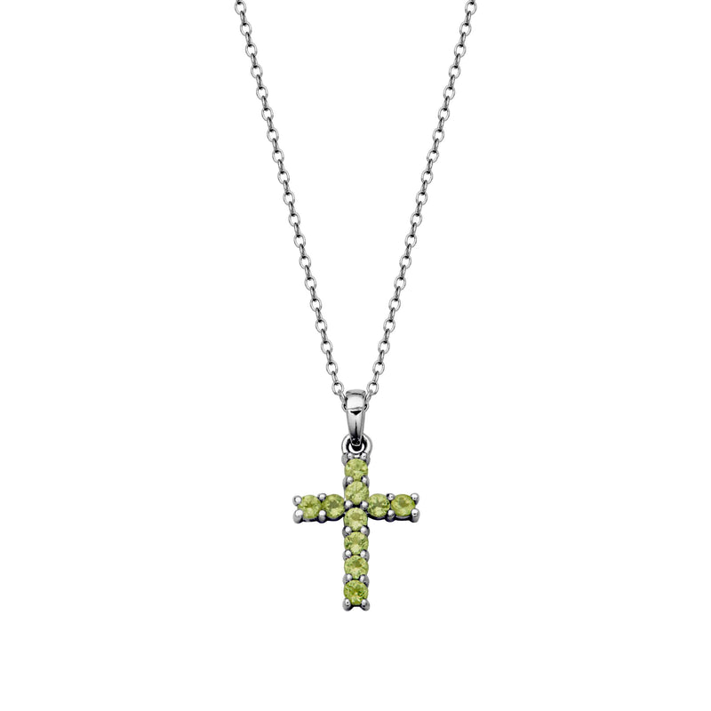 Petite Peridot Cross Pendant, Sterling Silver