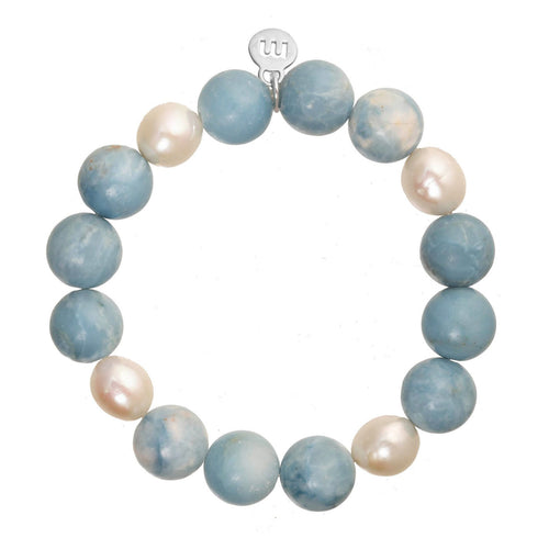 Pale Blue Larimar Bead and Baroque Pearl Bracelet